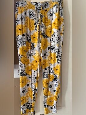 Style & Co. Yellow and Black Floral Drawstring Pants